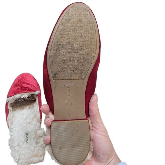 Birdies The Phoebe Ruby Red Velvet Faux Fur  Smoking Slipper Slip-on. Size 9. - Picture 7 of 8